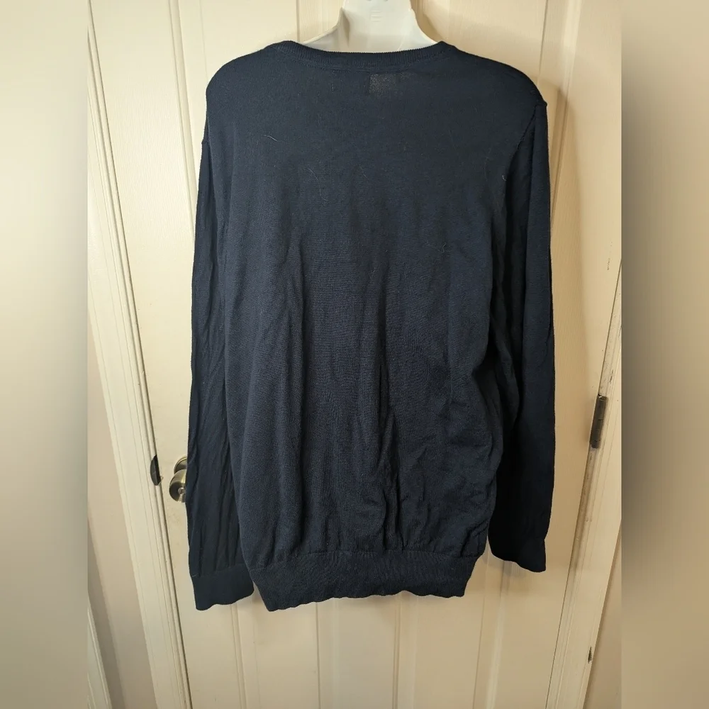 L.L. Bean Cashmere/Cotton V-Neck Navy Blue Pullover Sweater, Mens Large